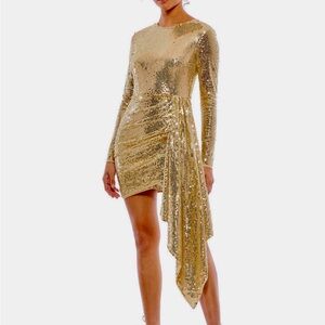 Mac Duggal Gold Sequin Asymmetrical Dress
